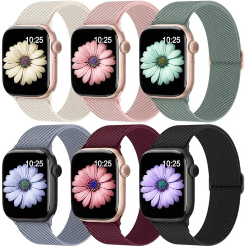 Higgs 6 Pack Stretchy Nylon Strap Compatible with Apple Watch Straps 38mm 40mm 41mm 42mm 44mm 45mm 46mm 49mm, Adjustable Sport Elastic straps for iWatch Series 11/10/9/8/7/6/5/4/3/SE Ultra3 2 1