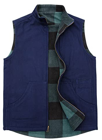 ZENTHACE Herr Full Zip Vändbar Ledig Väst för arbete, Marinblått Xsp, L