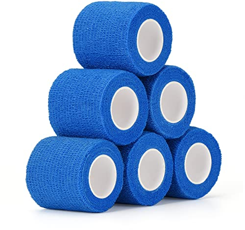 6 Rollen Selbsthaftende Bandage Hund Vet Wrap Pet Selbstklebender Verband 5cm x4,5 m Cohesive Bandages Haftbandage Elastische Binde Fixierbinde für Katze Hund Pferd Finger Kohäsive Bandage (Blau)