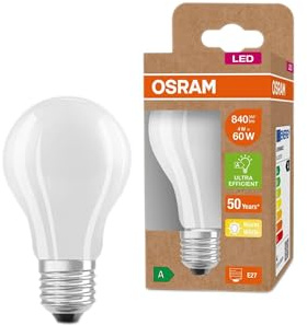 Osram LED Stromsparlampe, Matte Birne aus Glas mit E27 Sockel, Warmweiß (3000K), 4 Watt, ersetzt herkömmliche 60W-Leuchtmittel, besonders hohe Energieeffizienz und stromsparend, 6er-Pack