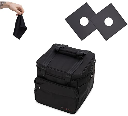 VIDAO Vinyl Record Bag - Carry Case for 12 Albums & Singles - Holds 60 LP Records - Includes 2 Cardboard Sleeves & Vinyl Cloth