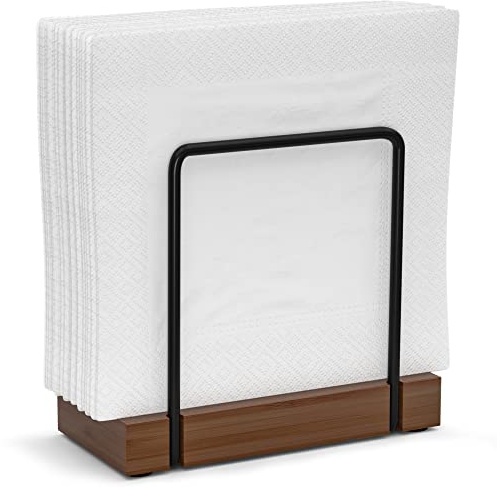 Napkin Holder for Table, Bamboo Iron Standing Napkin Dispenser for Dining Table Farmhouse Cocktail Picnic Rustic Wood Holders All Kitchen Dining Room Decor Black & Brown