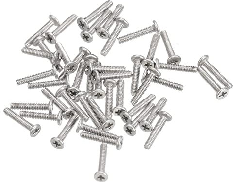 sourcing map Tornillos de Cabeza Redonda Plana M1,2-0,25x6mm 50uds, Tornillos de Máquina de Accionamiento Phillips de Acero Inoxidable 304, Sujetador de Hardware para Conexión de Muebles