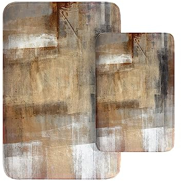 Britimes Moderner Badezimmerteppich Badematte, abstrakte Kunst, waschbar, 40,6 x 61 cm und 50,8 x 81,3 cm, Braun und Grau, 2 Stück