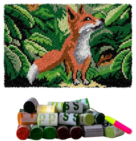 DL-YTG Latch Hook Kits Rug Fox Crochet Yarn Cushion Colour Pre-Printed Canvas Cover Rug Needlework DIY Hook and Latch Kit Christmas Home Decoration 60X40cm/24x16 inch