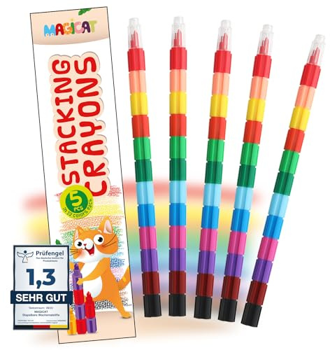 Magicat Pastelli a cera impilabili I 60 pastelli singoli per bambini in 12 colori brillanti, testato con nota 1,3, regalo di compleanno per bambini 6, 8, 10 anni