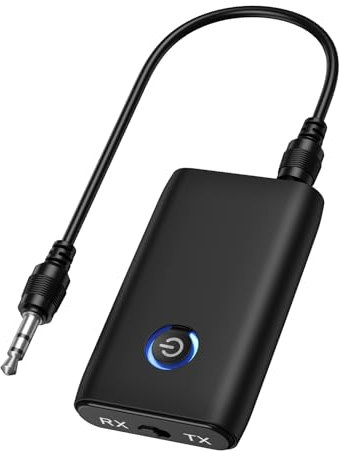 Geosta Bluetooth 5.3 Transmitter for TV & Headphones | Low Latency 3.5mm Wireless Audio Adapter | Transmitter & Receiver with Noise Cancellation | USB Charging for Home Stereo, PC, Speakers