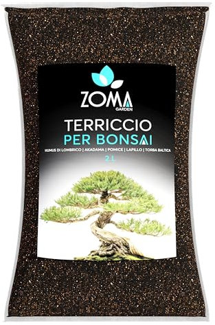 ZOMAGARDEN Terriccio Bonsai Premium, Formula Professionale Arricchita con Humus di Lombrico e Akadama per bonsai, Drena e Nutre, Ideale Per Crescita E Salute Dei Bonsai - Formato 6 L