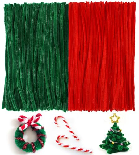G2PLUS 200PCS Chenill a Tallos Rojo y Verde Oscuro Fruta Cleaners Tallos de Chenilla Limpiador de Pipas Limpiapipas Manualidades,Para Manualidades Navideñas con Renos y Bricolaje
