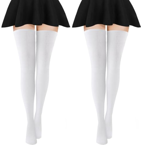 Yolev 2 Paia Calze Sopra il Ginocchio da Donna Calze al Ginocchio da 80 cm Calze Lunghe Calde alla Coscia Calze da Donna per Ragazze (Bianco)
