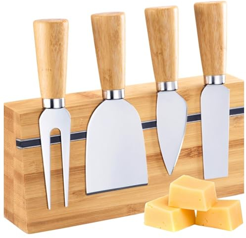 Westmark Set di coltelli da formaggio – Set di 5 pezzi con supporto in bambù, servizio elegante per vari formaggi, maneggevole – Acciaio inossidabile, bambù