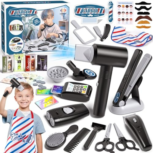 Tacobear Hairdressing Set Toy Kids 3 4 5 6 Years Old Hairdresser Role Play Hair Blow Dryer Shaver Hoover Hair Salon Tool Set Styling Accessories Barber Shop Pretend Play Educational Toys Gift for Boys