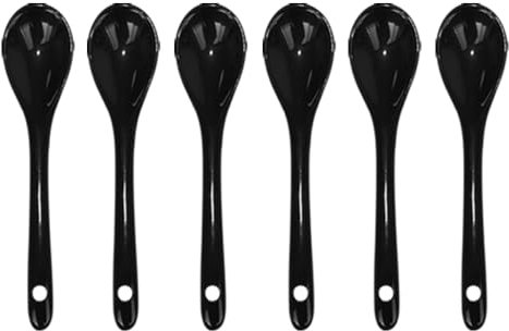 Pirhosigma 6 pcs Black Porcelain Egg Spoons Ceramic Spoons 4.7 inch Coffee Spoon Dessert Yogurt Tea Milky Tea