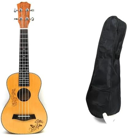 Concert 23 Spruce Top Hawaiian 4 String Guitar Electric Ukulele Butterfly Heart Flower Pattern(Ukulele with bag)