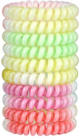 JessLab Spiral Hair Ties, 10 Pcs Traceless Phone Cord Bracelet Plastic Coil Ponytail Holders No-Damage Accessory for Girls Women Ladies, Color Assorted, Set 40