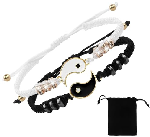 IBXWMNG Bracelet d'Amitié à Cordon Ajustable Yin Yang - Corde Tressée Tai Chi - Cadeau de Bijoux pour Meilleur Ami - Saint-Valentin - Couple