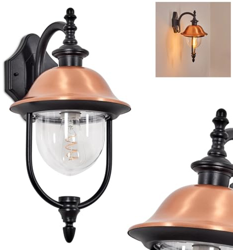 HOFSTEIN utomhusvägglampa Gascon, utomhusvägglampa av metall/plast i svart/koppar/klar, utomhusvägglampa i vintage/antik/landsbygdsdesign, trädgård, innergård, utomhusområde, ytterdörr, E27, IP44