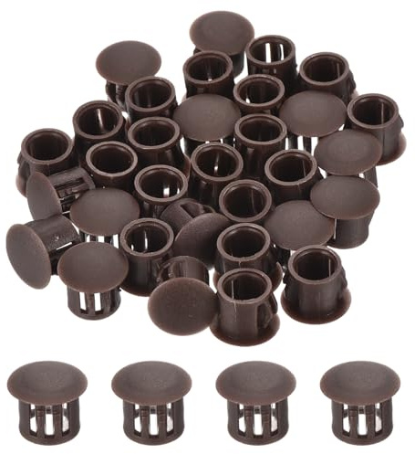 sourcing map Lot de 64 bouchons de trou en plastique marron de 10 mm, bouchons de trou de type affleurant pour trous de verrouillage, tubes de meubles, armoires