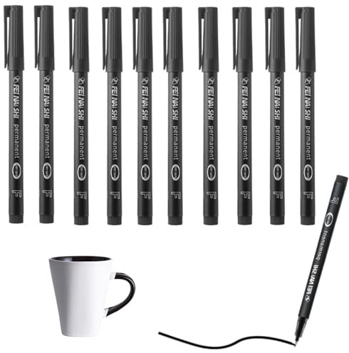 10 Pcs Fine Tip Permanent Marker Pens, Black Acrylic Paint Pen, Quick Dry Waterproof Markers for Plastic Wood Stone Ceramic Metal and Glass (0.6mm, Black)