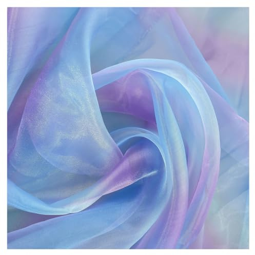 AMateschitz Tessuto in organza con gradiente di colore, arcobaleno, tulle, colorato, in tulle, iridescente, per abiti da sposa, tende, costumi da tavolo, per cucito, blu, viola, 1 m x 1,5 m