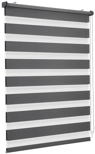 Sekey Estor Doble con fijación sin Agujeros para Ventanas, Estor Doble, 80 cm de Ancho, 80 x 210 cm, Color Gris Oscuro