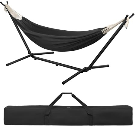 Laneetal Amaca con Supporto, Amaca con Struttura in Metallo per 2 Persone, Portata Max. 250 kg, Borsa da Trasporto, per Campeggio/Giardino/Balcone/Piscina, 280x106x100cm (Grigio Scuro, 280x106x100cm)