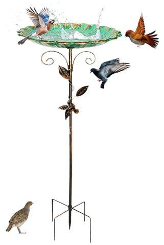 L.StarryIsland Vogeltränke Stehend Groß mit Stabiler 5-Zinken-Basis, 78cm Metall Vintage Vogeltränke Winterfest, Vogelbad Garten Stehend, Wassertränke für Vögel, Vogeltränke Garten für Wildvögel