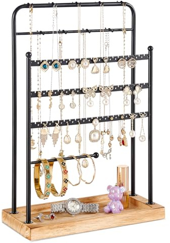 Poyilooo Earring Holder Organizer, Jewelry Organizer and Storage, Jewelry Holder Stand for Necklace Earring Keychains Bracelet Studs, Rings Display, Christmas Gifts - (Carbonized Brown)