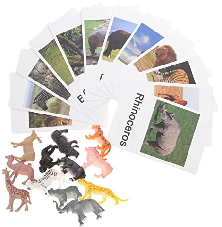 SUPVOX Tarjetas Animales Montessori 12 Tarjetas Y 12 Modelos De Animales Juego De Correspondencia para Aprendizaje Temprano Juego Cognitivo Infantil para Casa Escuela Y Fiesta