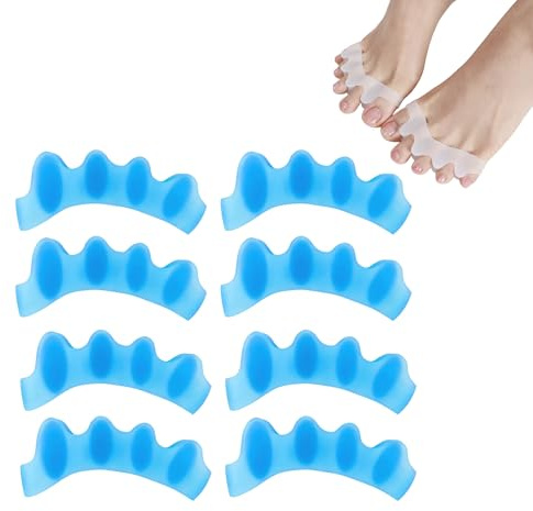 Toe Separator 4 Pairs, Silicone Toe Separators Blue, Toe Spacers Stretchers for Overlapping Toes, Soft Gel Toe Straighteners for Bunions and Hallux Valgus Relief
