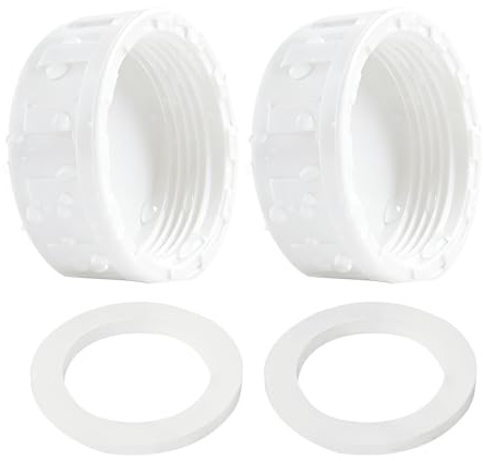 Juego de 2 Tapones Roscados de PVC 40mm, Blanco con Juntas de Goma para Conexiones de Manguera de Rosca Interna, Tapón de Tubería para Jardín y Fontanería