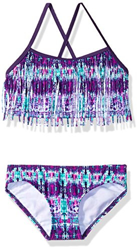 Kanu Surf Girls' Big Kayla Fringe Bikini Swimsuit, Purple, 12