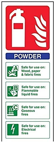 V Safety 11005AC-R Powder Id Fire Extinguisher Sign - Portrait - 75mm x 200mm - 1mm Rigid Plastic, Blue/Green/Red