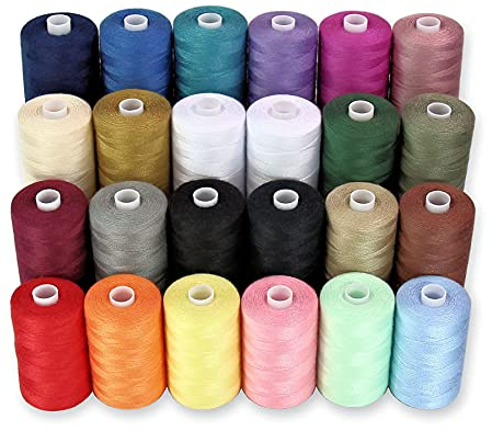 Nähgarn - 24 Spulen Polyesterfaden für Nähmaschine für Anfänger, Handnähen & Quilten - 914 M (1000 Y) pro Spule in 22 Farben + Bonus Schwarz & Weiß