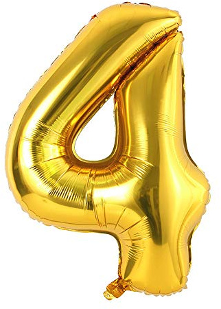 Ponmoo Foil Ballon Chiffre 4 Or, Grands Doré Numéro 0 1 2 3 4 5 7 8 10-19 20-29 30-39 40 50 60 70 80 90 100, Décoration de Ballons Géants pour Mariages Party et Anniversaires Fête