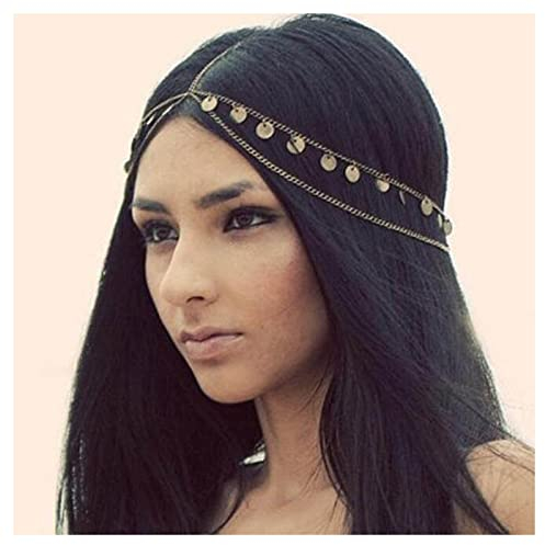 Inilbran Boho Geschichtete Kopfkette Goldscheibe Anhänger Kopfkette Gold Haarkette Zigeuner Münze Haarkette Kopfschmuck Zubehör Für Frauen Und Mädchen