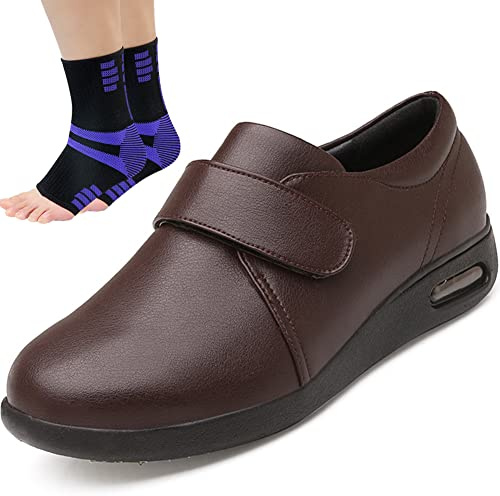 Aocase Uomo Regolabili A Strappo Ortopedici Materiale in Pelle Pantofole Scarpe diabetiche Scarpe da Passeggio Piedi gonfi e Piedi Grassi Scarpe Regolabili,B Brown,41 EU