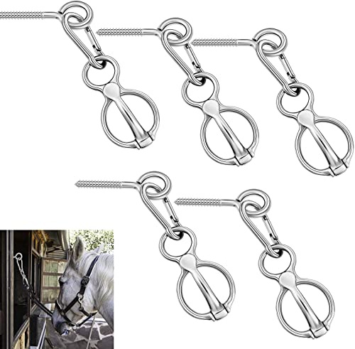 Nuenen Anillo de corbata de caballo de acero inoxidable y suministros de seguridad con pernos de ojo y broches, equipo de entrenamiento para tirar (plata, 5 juegos)