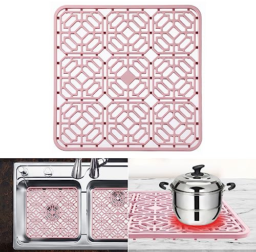 Silikon Spülbeckenmatte, Spülbeckeneinlage zuschneidbar, 30 x 30cm, Spülbeckenschutz Zusammenklappbar, Hitzebeständig und Rutschfest Küchen-Abtropfuntersetzer Schutzeinlage, Rosa