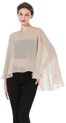 BEAUTELICATE Stola Coprispalle Elegante Chiffon Donna Scialle Mantellina Poncho Chiffon Estiva per Cerimonia Sposa Damigella Matrimonio Festa (Nude Pink)