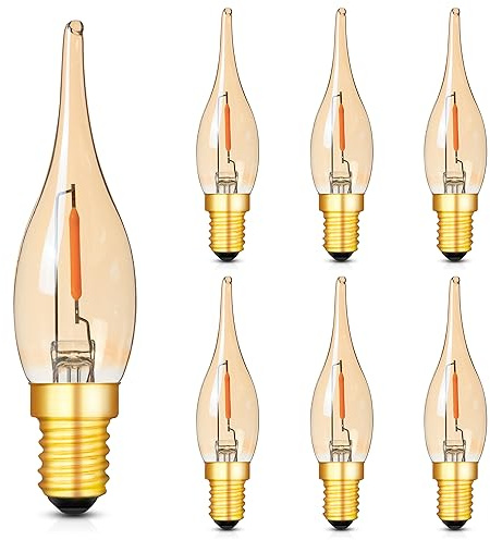 Hcnew E14 LED Glühbirne Kerze Retro Vintage Filament Lampe kerzenlampen C22 0.7w Ersetzt 7 Watt 2200K Ultra Warm,50 lumen Kandelaber Kronleuchter Salzlampe Nachtlicht,220V-240V,6er-Pack
