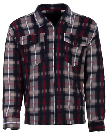 Henry Terre Holzfällerjacke Herren Hemdjacke Arbeitsjacke Hemd Flanell Jacke Thermojacke Kariert Gefüttert, Farbe:beige, Größe:L