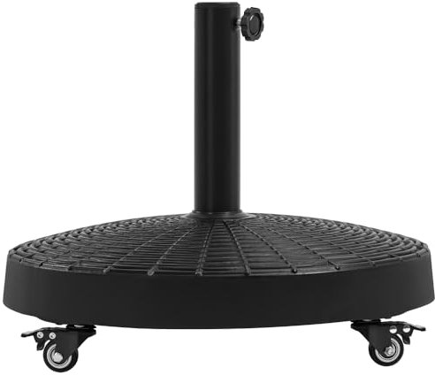 Yaheetech Pied de Parasol Lourd à roulettes 25 kg Imitation Rotin Base Parasol en Résine pour Mât de Ø38 mm/ 48 mm du Parasol de Jardin Extérieur 52 × 52 × 42 cm Noir