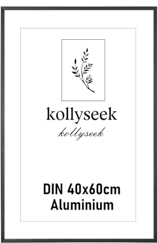 kollyseek Marco de aluminio 40 x 60 cm negro marco póster de metal con vidrio acrílico irrompible moderno marco para fotos Marco con paspartú para imágenes Póster Foto negro