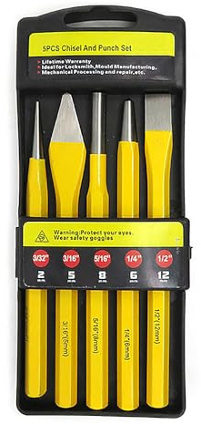 Set di 5 punzoni e scalpelli con punta conica, scalpelli a freddo per la lavorazione dei metalli, assemblaggio meccanico (2/5/8/6/12 mm)