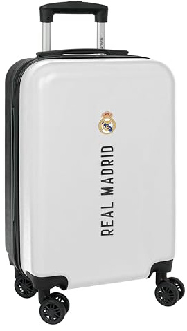 Real Madrid 1ª EQUIPACIÓN 24/25 - Trolley de Cabina 20 Pulgadas, Maleta con Ruedas, Candado de Seguridad, Maleta Ligera, 34.5x20x55 cm, Color Blanco/Gris