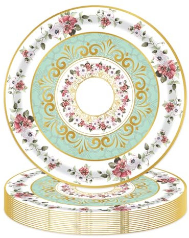 MAGLAUG Piatti di carta usa e getta per feste, piatti di carta floreali per feste in giardino, decorazioni per tè pomeridiano, matrimonio, compleanno, festa della mamma, baby shower, anniversario
