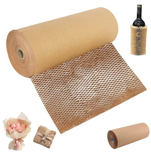 Wabenpapier Verpackungspapier,30cm*30m,Weiß,Luftpolsterfolie-Alternative für sicheren und nachhaltigen Versand,füllmaterial verpackungsmaterial,für Umzüge,Geschenkverpackungen (Braun)