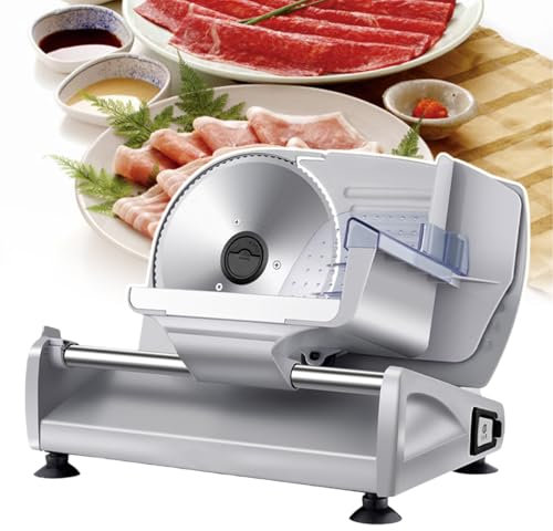 pealiritansemen Cortadora De Fiambres Eléctrica De 200 W, Cuchilla De Acero Inoxidable De 19 Cm Extraíble Y Carro para Alimentos, para Carne, Queso, Jamón Y Pan
