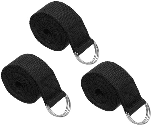 PATIKIL Correa De Yoga Para Estiramiento 8 Pies, 3 Piezas Cinturón De Yoga De Algodón Con Hebilla De Anillo En D Metálica Ajustable Bandas De Estiramiento Para Fitness Pilates, Negro